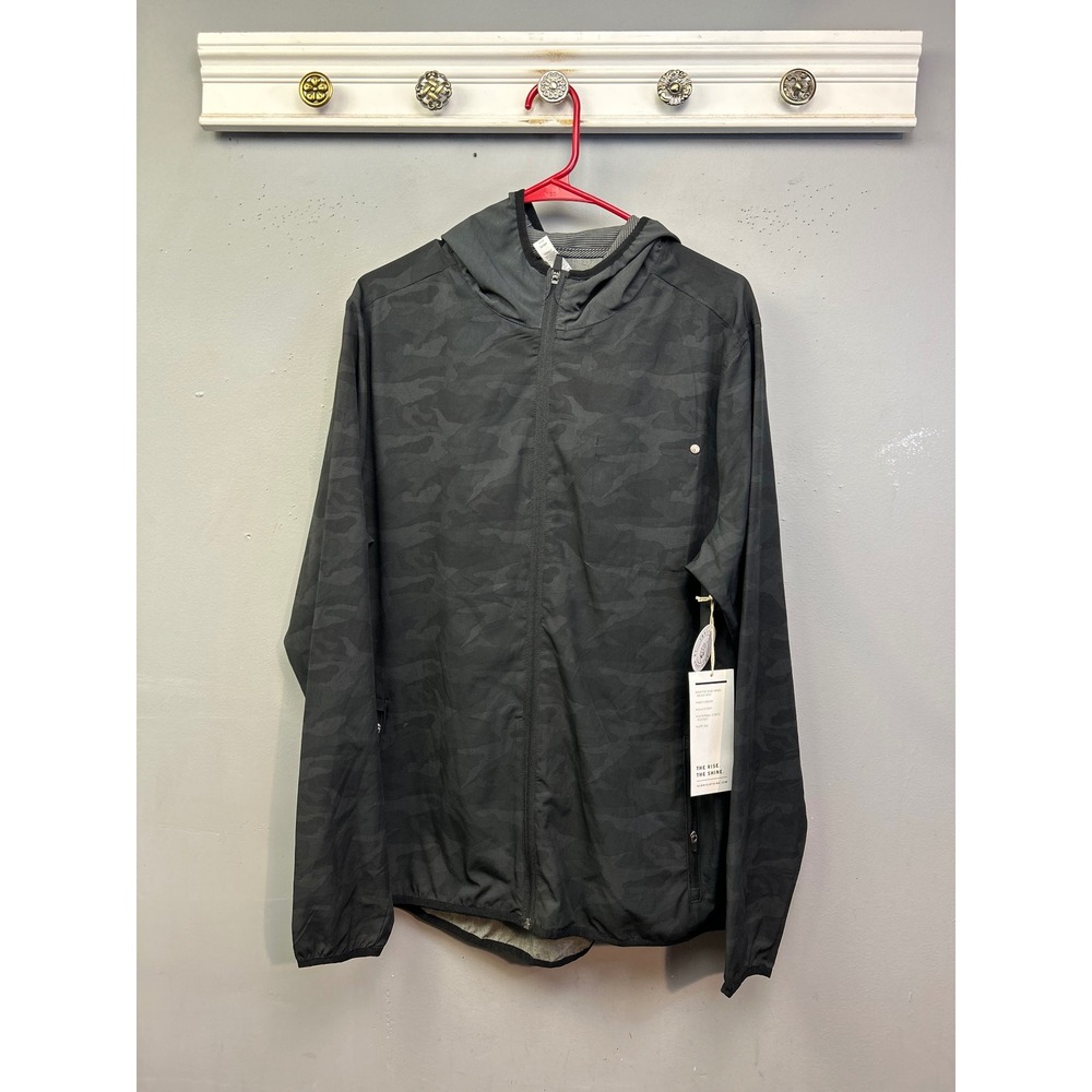 Vuori Jacket Mens L Black Outdoor Trainer Shell Camo Full Zip Hooded V512 New